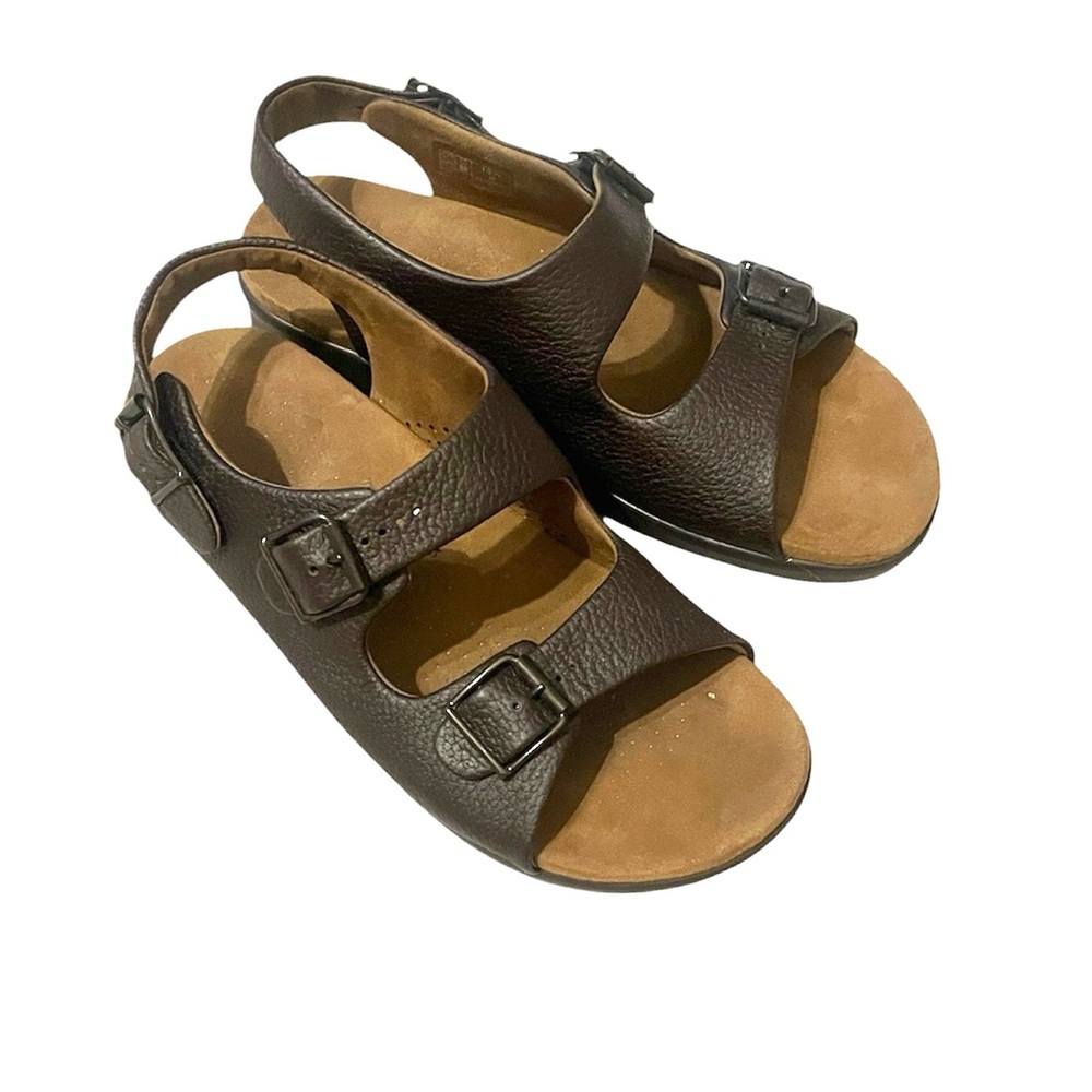 NWOT SAS Men's Bravo Dark Brown Leather 3 Adjustable Buckle Sandals Size 10.5M